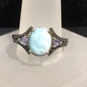 Ring - Sterling Silver - Larimar/Rose de France/Black Spinel - Size 9